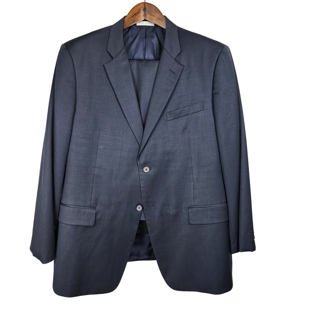 John W. Nordstrom Mens Italian Wool 2Pc Suit 46R 39W Navy Blue Birdseye Business